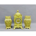 Late 19th / early 20th century brass clock garniture, movement stamped GV 692, 31cm high