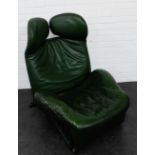 Green leather reclining chair, 100 x 80cm