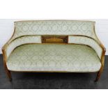 Late 19th / early 20th century mahogany and inlaid two seater settee, with floral upholstered back