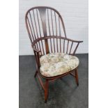 Ercol elm comb back Windsor style chair with cushion seat, 94 x 52cm