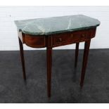 19th century mahogany and inlaid side table, with later green veined marble top, above a central