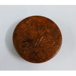 Late 18th / early 19th century round wooden tortoiseshell box and cover, the lid with figures and