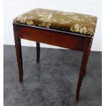 Mahogany piano stool with upholstered lift up top, 55 x 50cm