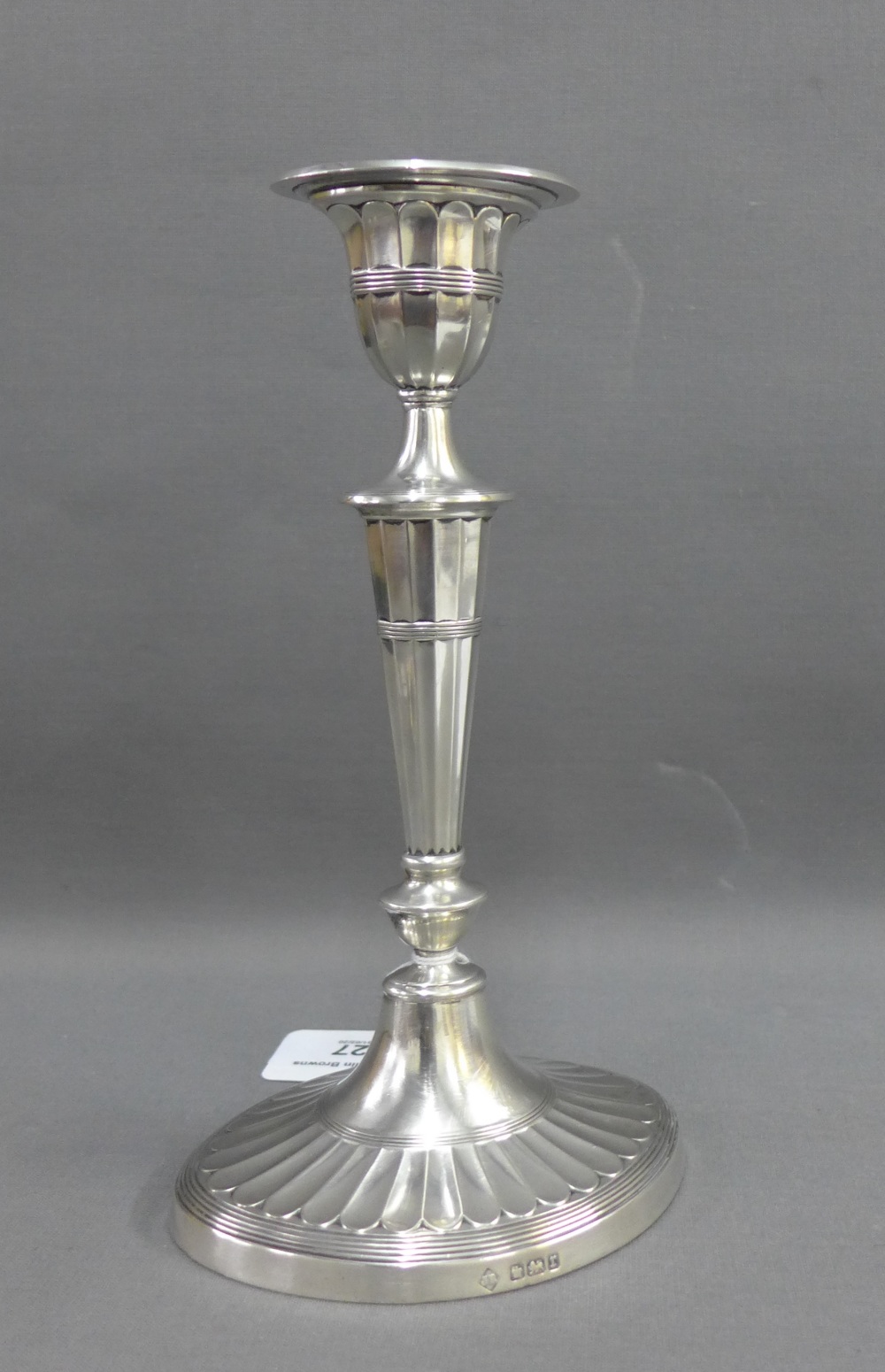 Edwardian silver Adam style candlestick, Sheffield 1909, 21.5cm high