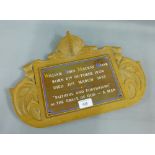 Carved memorial plaque to WJ MacKay Moar, Oarsman and Eastern Rowing Club, Scotland, 43cm long