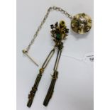 Mid 19th century Scottish gilt metal gemset belt frog with two gilt chain suspensions with greyhound