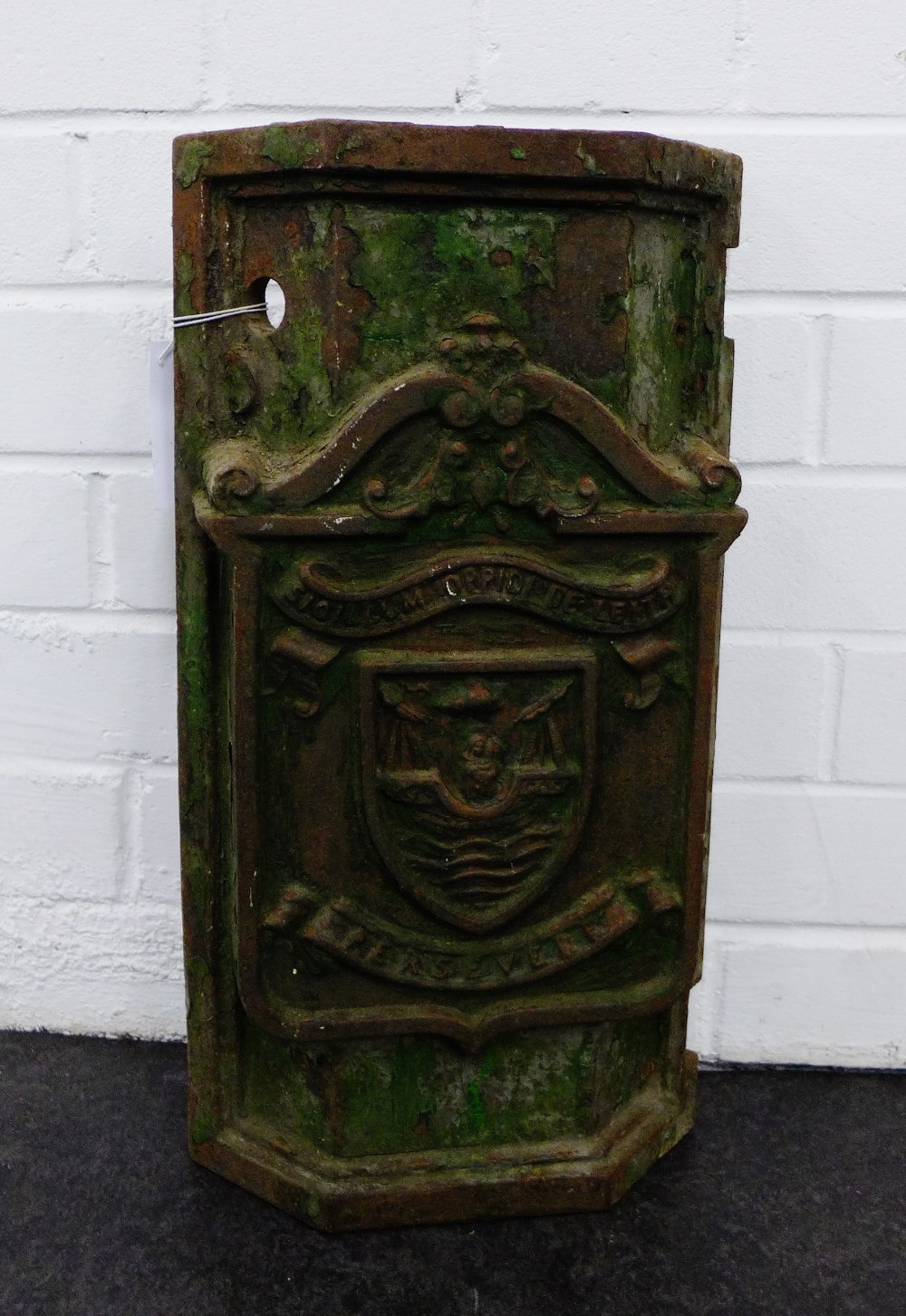 Old cast iron lamp post cover from the Leith District of Edinburgh, 45 x 24cm