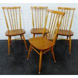Ercol set of four light elm stick back chairs, 95 x 43cm, (4)