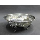 George VI silver bonbon dish with beaded and pierced rim, on four cast feet, Birmingham 1938, 14cm