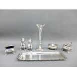 Mixed lot to include a Hamilton & Inches, Edinburgh silver solifleur vase, Walker & Hall silver salt