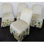 Set of four high back chairs, with cream velvet covers with thistle and leaf pattern 105 x 56cm, (4)