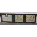 Collection of framed maps to include Petrocorii Eves Che de Sarlat, and Tabula Angliae and Hiberniae
