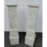 Pair of faux painted columns, with square moulded tops and stepped bases, 120 x 30cm (2)