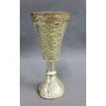 Bulgarian white metal chalice / goblet, chased with flowers and foliage, in a fitted leather box