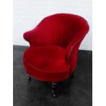 Mahogany framed tub chair with dark red upholstery, 75 x 62cm