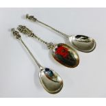 A pair of silver Apostle spoons, the bowls reworked, stamped IB twice, 19cm long, together with a