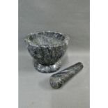 Marbled hard stone mortar and pestle