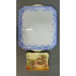 Wedgwood blue and white rectangular tray with gilt edged rim, 47 cm long, together with a Royal