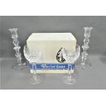 Waterford crystal set of six wine glasses (boxed) together with a pair of cut glass knop stemmed