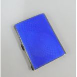 George V silver and blue guilloche enamel cigarette case, London 1929, 8.5 x 6.5cm