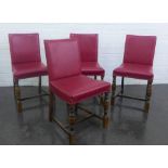 Set of four red vinyl upholstered side chairs, 88 x 48 cm, (4)