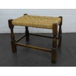 Oak stool with woven seat, 38 x 47 cm