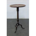 Mahogany tripod wine table with circular dished top, 74 x 42 cm