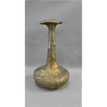 Art Nouveau bronze patinated metal vase with stylised flowers, 24 cm high