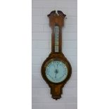 Mahogany and inlaid Aneroid wall barometer, 84 x 30 cm