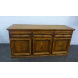 Contemporary hardwood sideboard with three short drawers above three cupboard doors, 80 x 165 cm