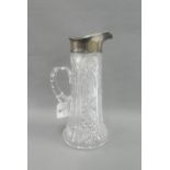Gorham Manufacturing Company, silver mounted cut glass jug of tapering form, Birmingham 1919, 29cm