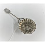 Chinese silver strainer with lobed bowl, bamboo handle and pierced terminal, makers mark TC, 16.