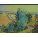 Alick Riddell Sturrock (Scottish 1885 - 1953) 'Harvest Landscape, Midlem nr Selkirk' 90 x 70 cm