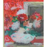 M. Dareau 'Chrysanthemums in a Chinese Bowl' Gouache, in a glazed frame, 38 x 47 cm