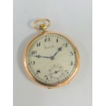 Gold plated pocket watch with Arabic numerals and subsidiary seconds dial