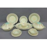 Susie Cooper Art Deco dinner service comprising plates, side plates, soup bowls, sauce boat, tureens