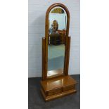 Contemporary cheval mirror with two small drawers to the base, 196 x 78 cm