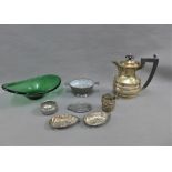 Mixed lot to include Epns coffee pot, pewter plate, green glass bowl etc., (a lot)