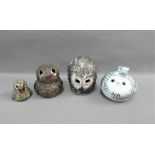 Group of three Briglin studio pottery money banks of an Owl and two Birds, together with a small