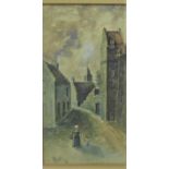 A.H. Gray 'Street Scene with Figures' Watercolour Signed, in a glazed frame, 17 x 34 cm