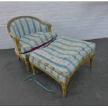 French style giltwood framed armchair with matching footstool, 72 x 70 cm, (2)