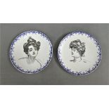 Pair of Royal Doulton 'Gibson Girl' plates with printed back stamps, 23.5 cm diameter, (2)