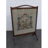 Mahogany framed fire screen with needlework insert, 84 x 60 cm