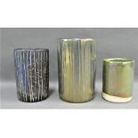 Margery Clinton, lustre glazed studio pottery group of three vases with printed back stamps, all