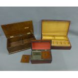 19th century tea caddy and two other wooden boxes, (3)