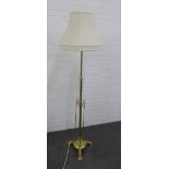 Brass standard lamp on tripod feet, 150 cm