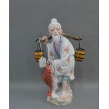 Oriental porcelain Fisherman figure, 36 cm high