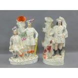 Two Staffordshire flatback spill vases to include 'Robin Hood' and another, (2)