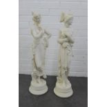 Pair of white faux hard stone Classical maiden figures, 80 cm, (2)