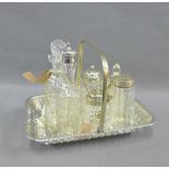Silver collared scent bottle, together with a collection of Epns mounted glass condiment jars and an